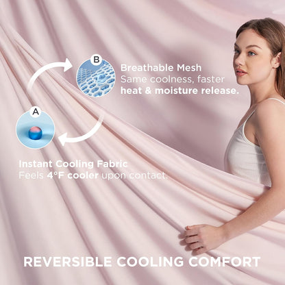 Bedsure Summer Cooling Blanket Queen Size for Hot Sleepers with Sports Mesh Design, Arc-Chill Q-Max 0.4 Lightweight Breathable Ice Cold Blanket for Night Sweats, 90 x 90 Inches, Mesh Pink