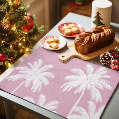 Peach Pink Palm Tree Placemats Set of 1 Summer Botancial Tropical Farmhouse Place Mats Indoor Wipeable Table Mats Washable Cloth Dining Table Placemats for Kitchen Holiday Party Home Decor 13x19 Inch