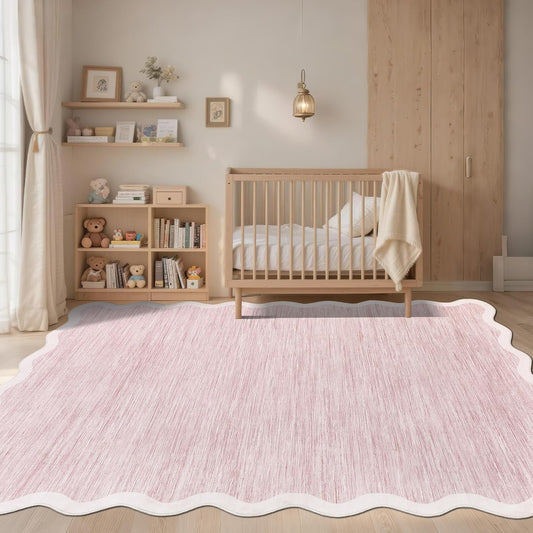 GarveeHome Scalloped Living Room Rug 5x7 Area Rug Washable Area Rug for Bedroom Modern Abstract Pink Kids Rug Non Slip Throw Rugs Soft Low Pile Stain Resistant Carpet for Dining Room 5'x7' Pink