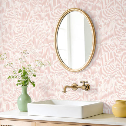 VEELIKE Blush Pink Geometric Peel and Stick Wallpaper Boho Abstract Art Deco Wallpaper for Bedroom Nursery 17.7''x118'' Self Adhesive Removable Flashdance Pattern Geometric Contact Paper for Walls DIY