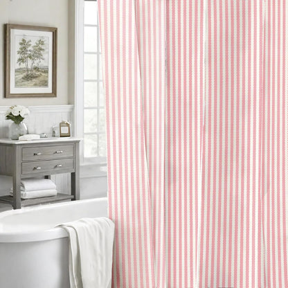 Pink White Striped Linen Cotton Waterproof Shower Curtain, Funny Stripe Shower Curtains for Bathroom Decor, Chic Fabric Cloth Shower Curtain 72" W x 72" L