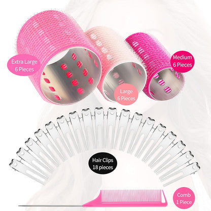 37 Pcs Aluminum Thermal Hair Rollers Set 3 Sizes Self Grip Hair Rollers 18 Pcs Duckbill Clips, Comb Hairdressing Styling Tool for Women, Men(1.1,Pink Series)