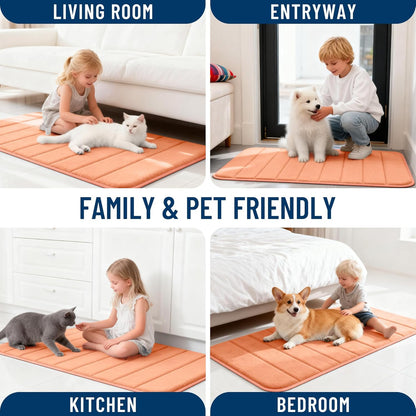 OLANLY Memory Foam Bath Mat 35x16, Super Soft Absorbent Bathroom Rugs, Quick Dry, Machine Washable Shower Floor Rugs, Bathmat Carpet, Bathroom Home Decor Accessories, Peach