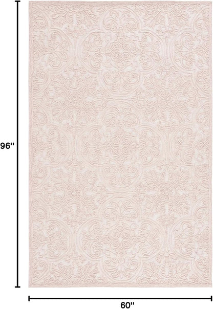 SAFAVIEH Trace Collection Area Rug - 5' x 8', Ivory & Pink, Handmade Wool, Ideal for High Traffic Areas in Living Room, Bedroom (TRC101U)