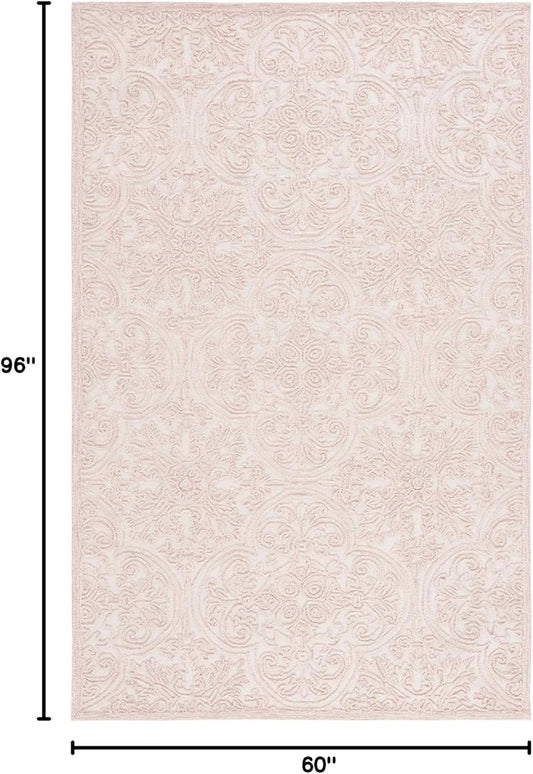 SAFAVIEH Trace Collection Area Rug - 5' x 8', Ivory & Pink, Handmade Wool, Ideal for High Traffic Areas in Living Room, Bedroom (TRC101U)