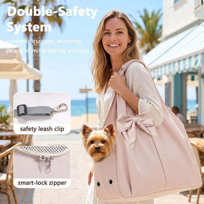 Dog Purse Carrier for Small Dogs and Cats, Soft-Sided Puppy Tote Bag Under 15 lbs, Lightweight Pet Carrier with 4 Pockets, Smart Zipper Lock, Pet Travel Bag for Travel Outdoor(Pink)