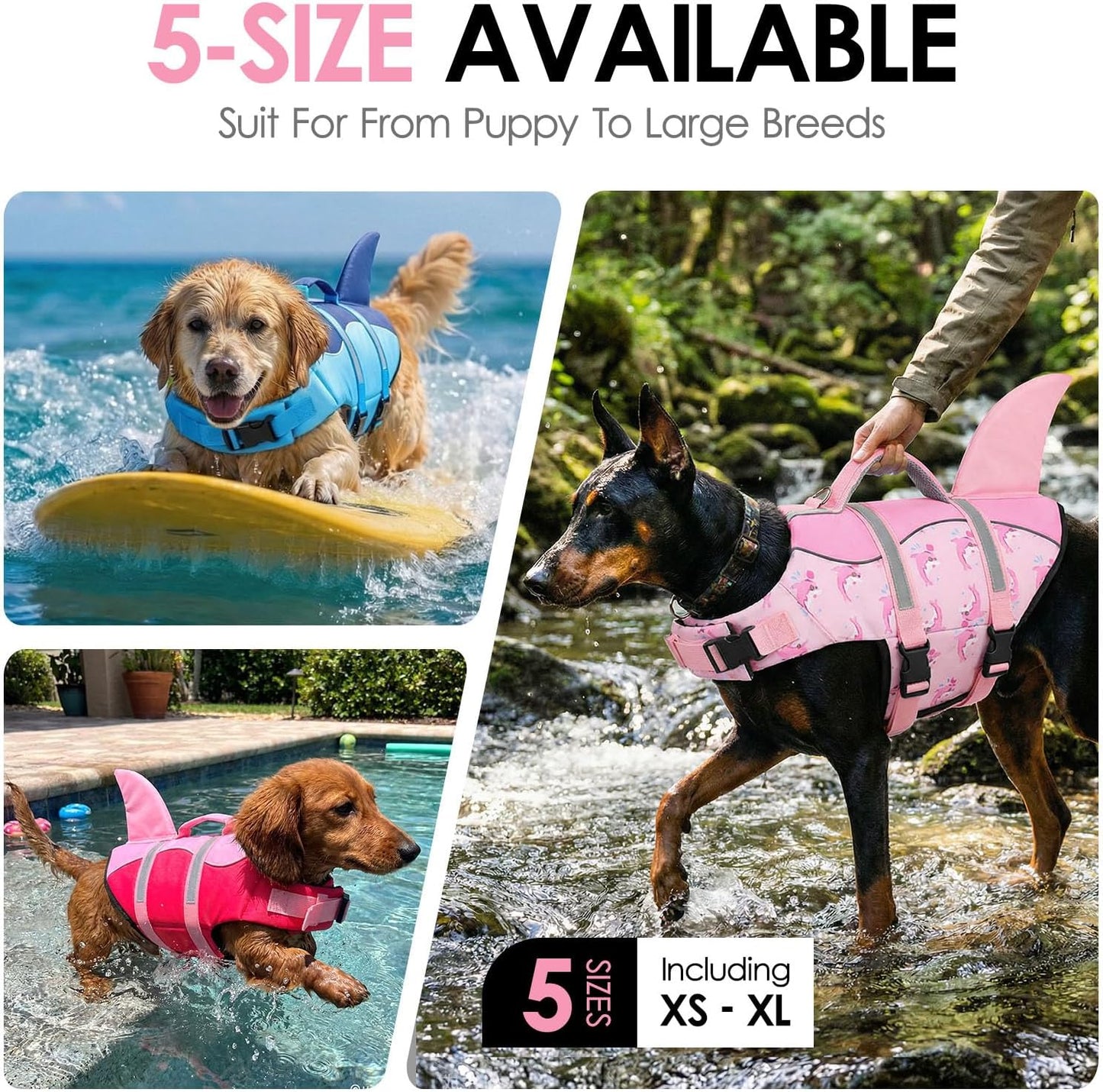 AOFITEE Dog Life Jacket, Dog Life Vest for Swimming, High Flotation Large Dogs Swim Vest with Rescue Handle and Reflective Stripe, Dogs Lifesaver Swimsuit for Boating Summer Pool Beach, Pink Whale XL