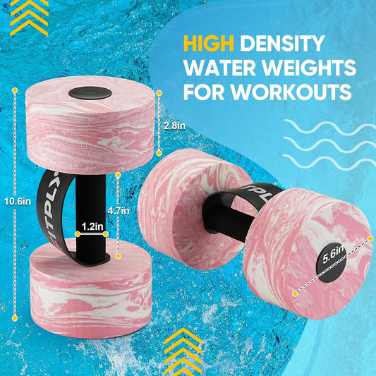 Water Weights Aquatic Pool Dumbbells for Swimming Exercise - EVA Foam Swim Pool Weights with Handle Strip, 2PCS Lightweight Water Dumbbells, Aerobics Swimming Exercise Equipment