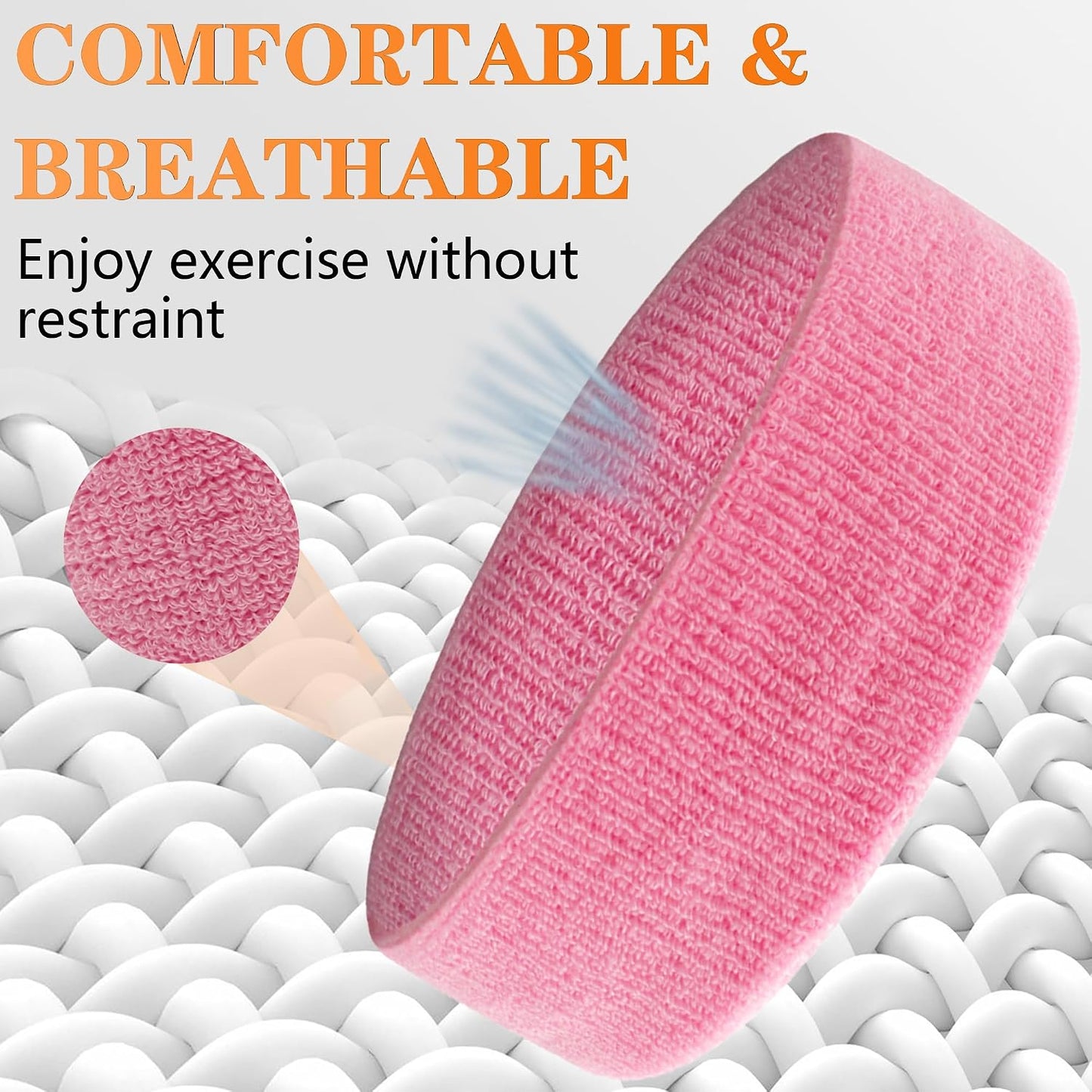 6 Pieces Sweatband Set Sports Headband Wristband Set, Moisture Wicking Athletic Sweatbands 4 Wrist Sweatband and 2 Headbands, Terry Cloth Sweat Absorbing Head Band for Workout