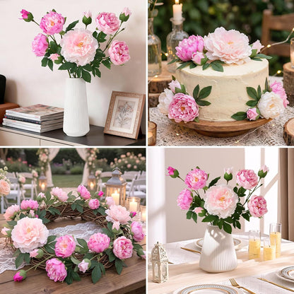 Yastouay 3 Bouquets Peonies Artificial Flowers with 22'' Long Stems, Latex Real Touch Faux Peony Flowers, Fake Peonies Bouquet for Table Centerpieces, Vases Home Wedding Party Decor (Mixed Pink)
