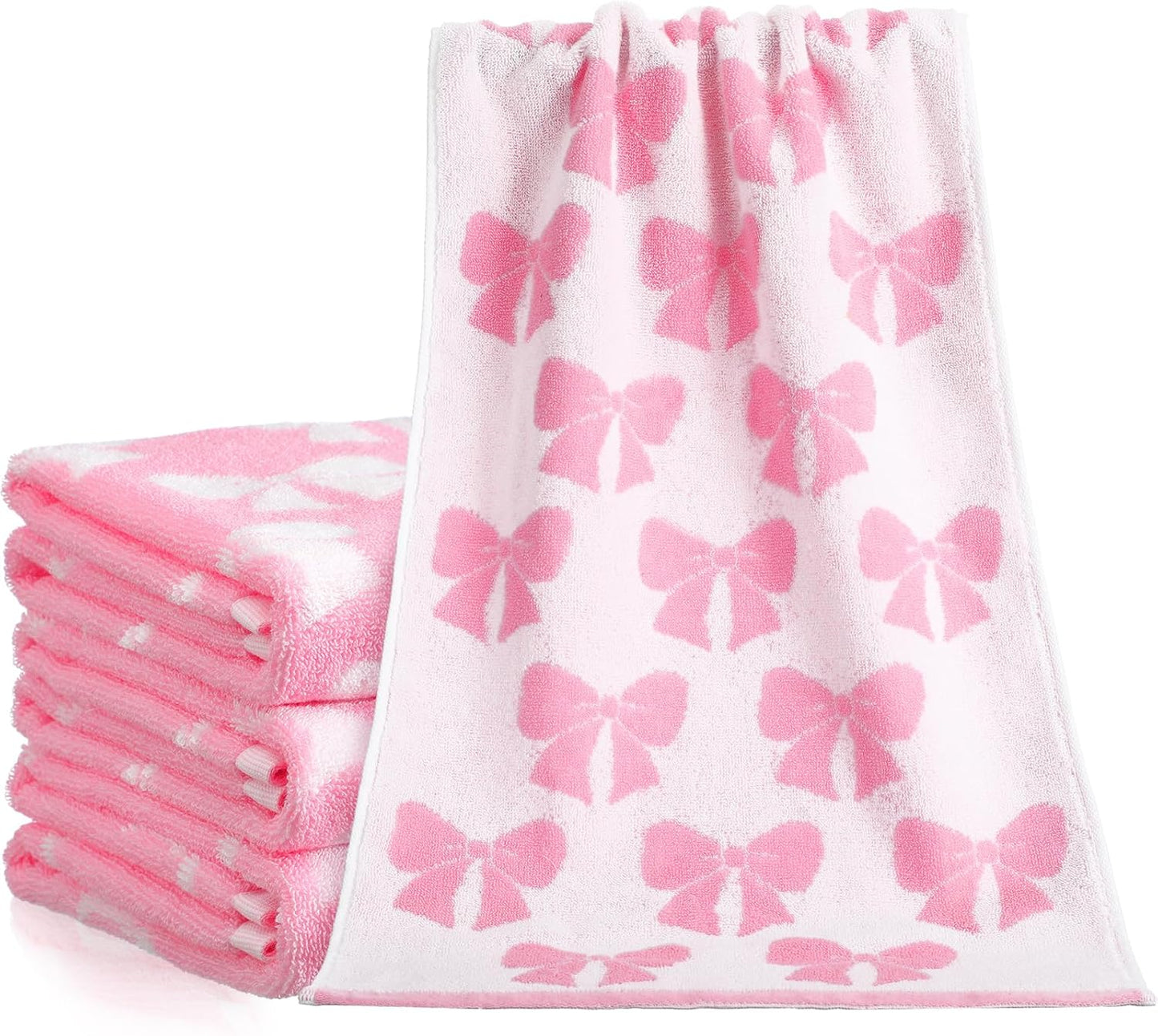 SmoothNovelty 4 Pcs Pink Bow Hand Towels for Bathroom 13 x 29'' Soft 100% Cotton Coquette Face Towel Valentine's Day Kitchen Decor Absorbent Preppy Bathroom Decor Bridal Shower Wedding Gift