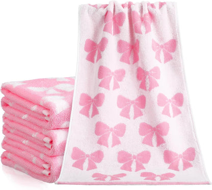 SmoothNovelty 4 Pcs Pink Bow Hand Towels for Bathroom 13 x 29'' Soft 100% Cotton Coquette Face Towel Valentine's Day Kitchen Decor Absorbent Preppy Bathroom Decor Bridal Shower Wedding Gift