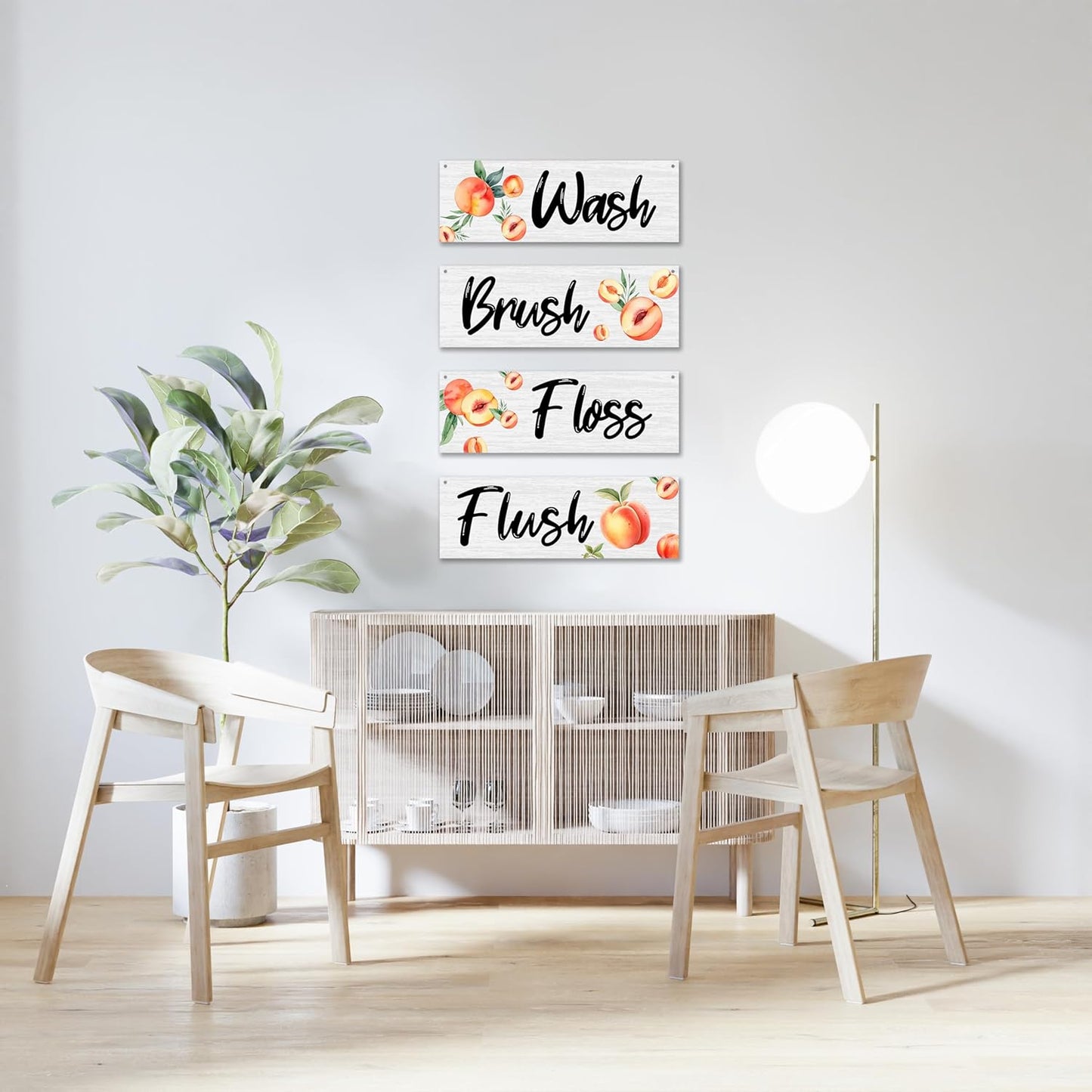 4 Pcs Minimalism Peach Bathroom Wall Decor Sign, Bathroom Wall Art Decor Gift, Wash Brush Floss Flush Wooden Hanging Plaque Sign For Farmhouse Home Bathroom Restroom Spa Room Laundry Room -18