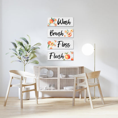 4 Pcs Minimalism Peach Bathroom Wall Decor Sign, Bathroom Wall Art Decor Gift, Wash Brush Floss Flush Wooden Hanging Plaque Sign For Farmhouse Home Bathroom Restroom Spa Room Laundry Room -18