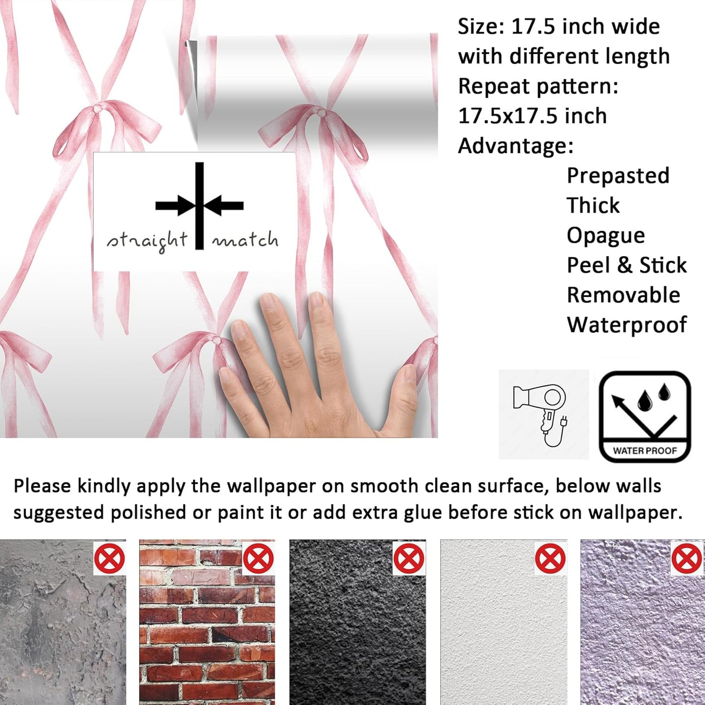 Livelynine Bow Wallpaper Peel and Stick Pink Bows Preppy Coquette Wallpaper Renter Friendly Bedroom Girls Room Wall Cover Self Adhesive Contact Paper for Cabinets and Drawers 17.5x78.8 Cute Aesthetic