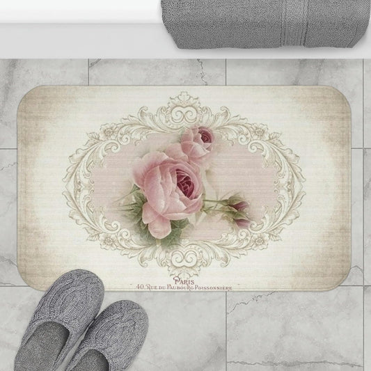 Paris Shabby Chic Indoor Carpet Bath Mat - Pink Rose, 20x32 inch