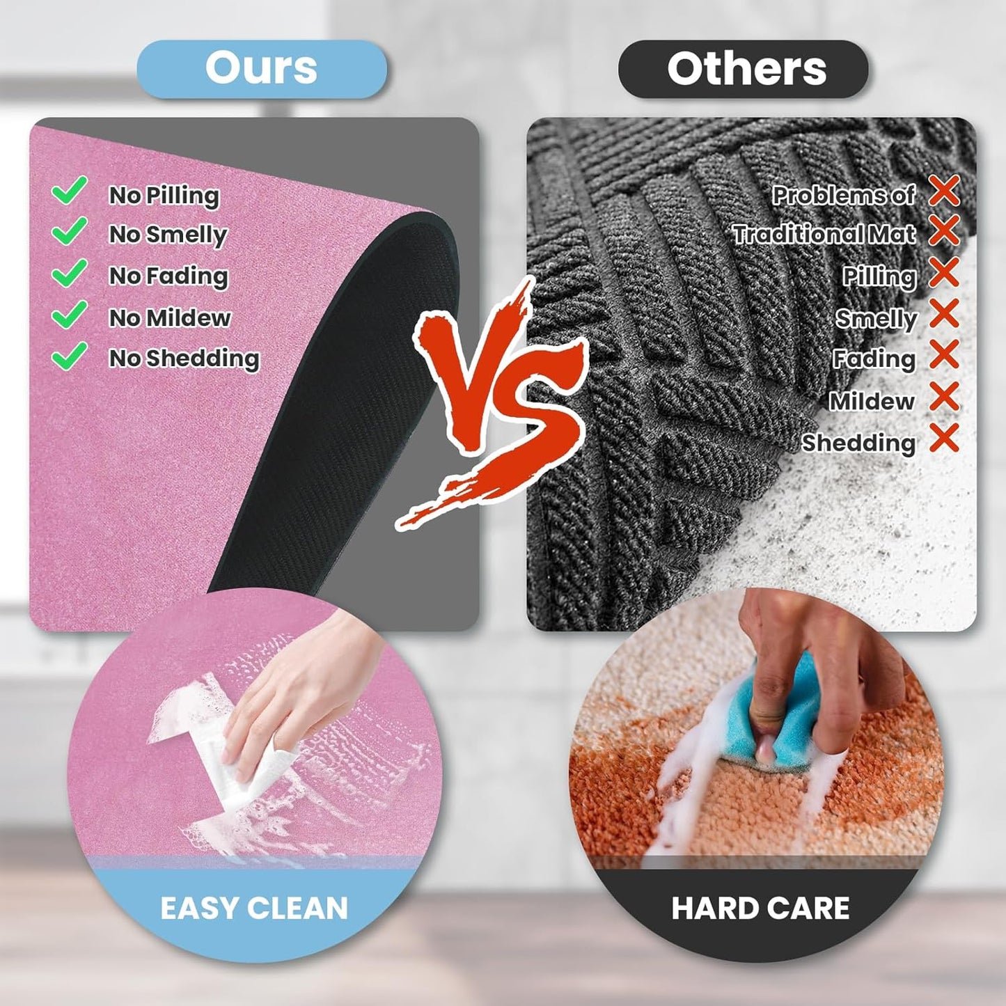 Extra Long Bath mat Diatomaceous Earth Bath mat Super Absorbent Quick Dry Non Slip Bathroom Mat Thin Runner Mat Rug Fit Under Door-Shower Rug for in Front of Bathtub Shower, Pink, 23.6"x66.9"
