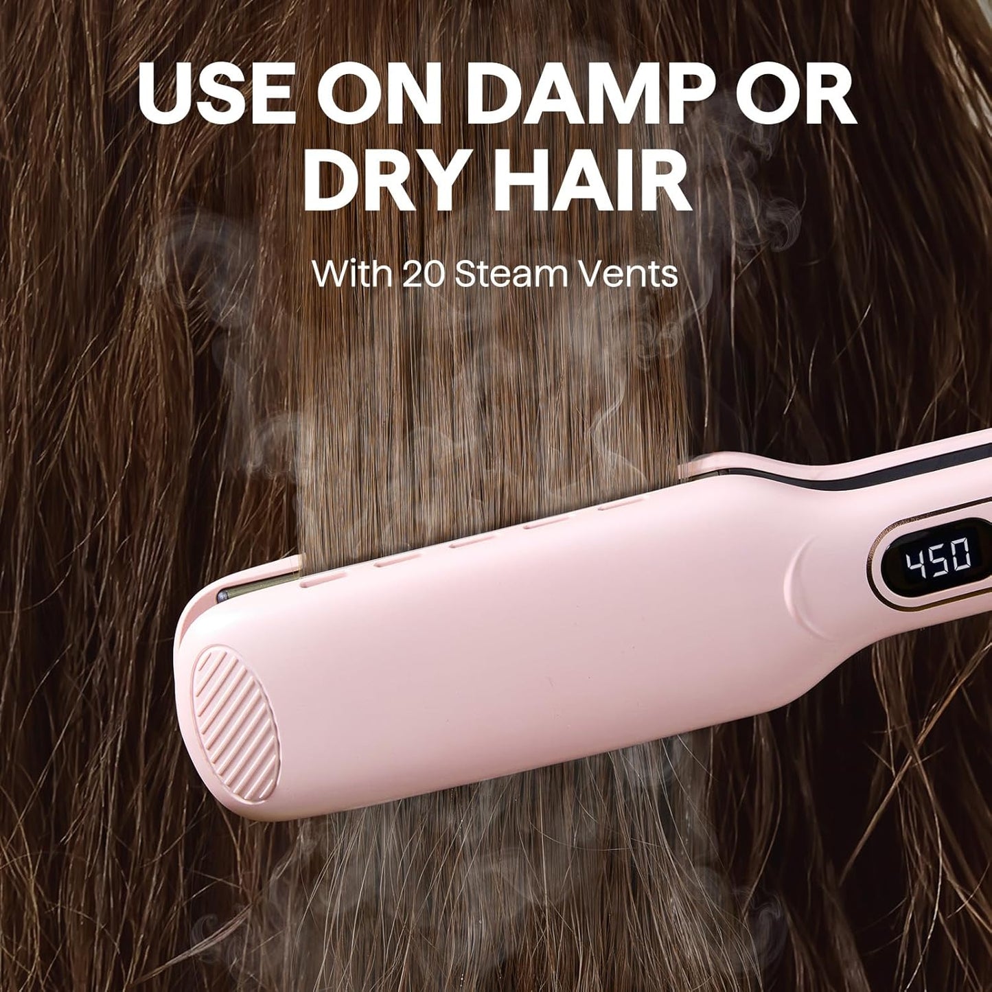 Wavytalk Wet to Straight Hair Straightener, 1.75 Inch Wide Vent Sesh Flat Iron for Damp or Dry Hair, Straightener with Dual Voltage Leave Silky Smooth Look, 20% Faster Styling, Pink