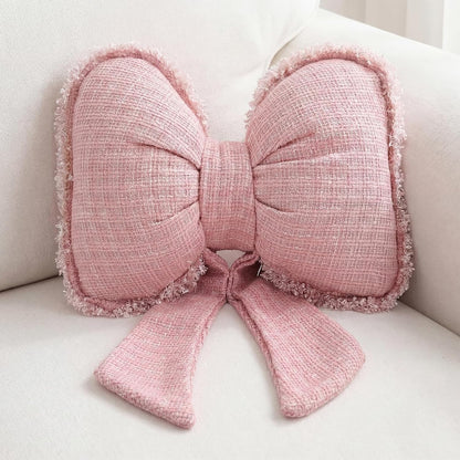 Kathfly Pink Bow Pillow Soft Bow Shaped Throw Pillows Decorative Cute Cushion Aesthetic Home Decor for Room Bed Sofa Couch(Lace Trim,Polyester)