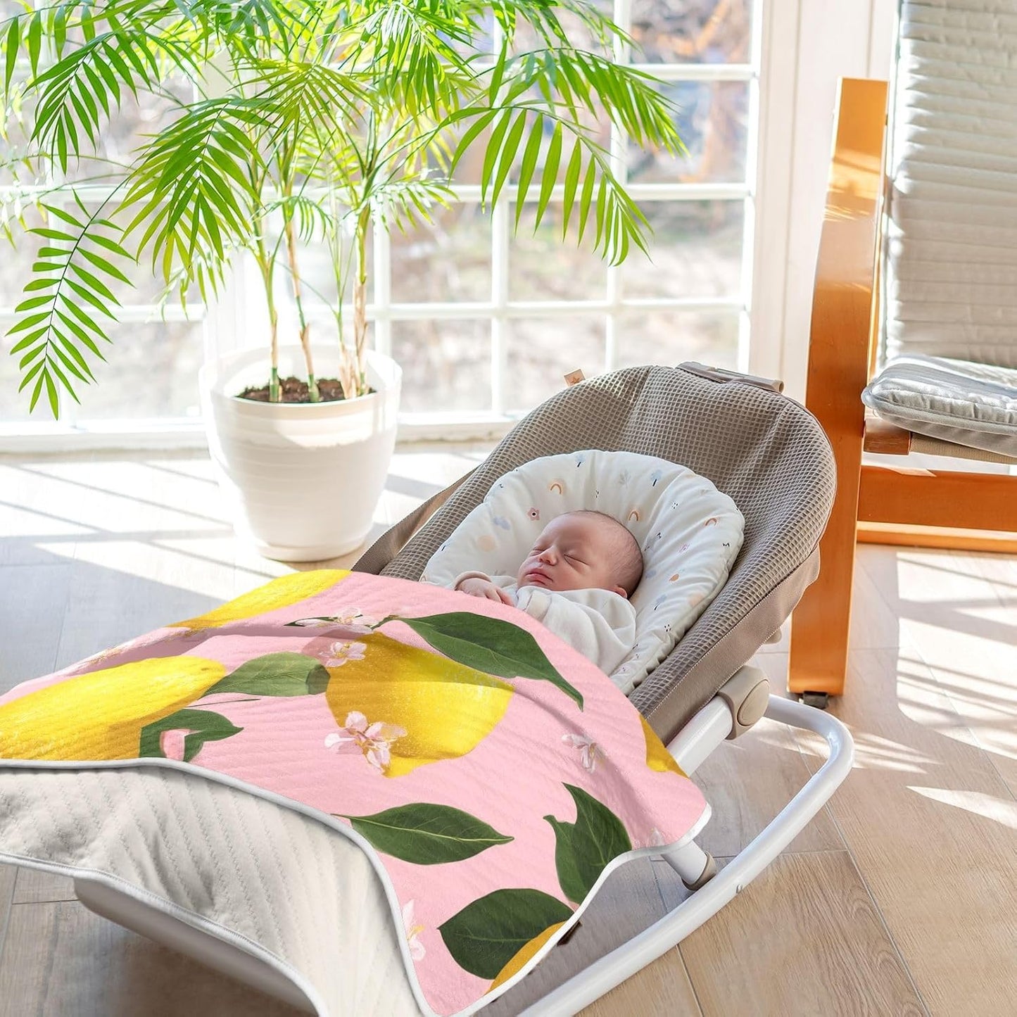 Yellow Lemon on Pink Baby Blanket Quilt - Soft Lightweight Cotton Baby Blankets for Boys & Girls, 30x40in