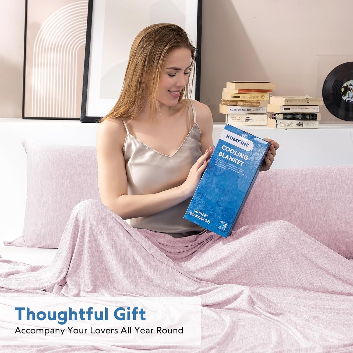 HOMFINE Cooling Blankets for Hot Sleepers - Summer Blanket Thin Lightweight Breathable Soft Double Side Enhanced Cooling for Bed Couch Sofa, Keep Cool for Night Sweats (Pink, 50 x 70 inches)