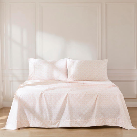 Lush Decor Romer Damask Sheet Set 6 Piece Set Queen Peach - Pink Sheets - Damask Pattern - Bed Sheets - Traditional Style - Vintage Decor
