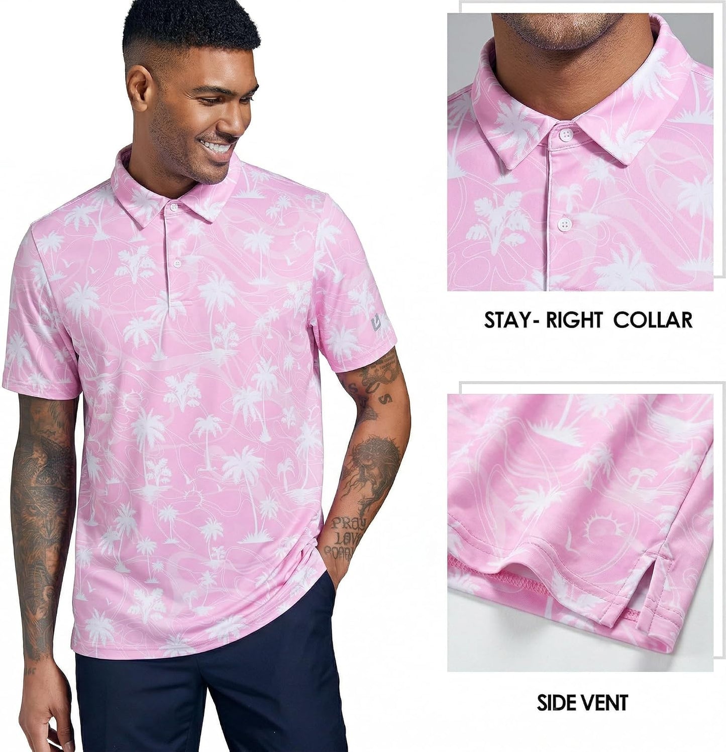 Golf Shirts for Men Dry Fit Performance Short Sleeve Print Moisture Wicking Polo Shirt