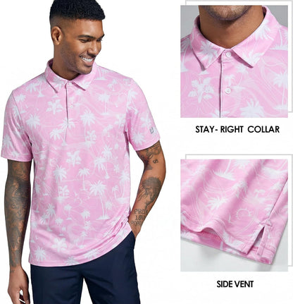 Golf Shirts for Men Dry Fit Performance Short Sleeve Print Moisture Wicking Polo Shirt