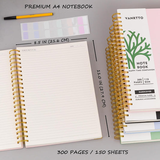 Hardcover Spiral Notebook, 8.5 x 11 IN Notebooks College Ruled, 110 GSM Thick Lined Paper Notebooks for Work, School and Travel, 300 Pages Journals for Writing, Large Journal for Women and Men Pink