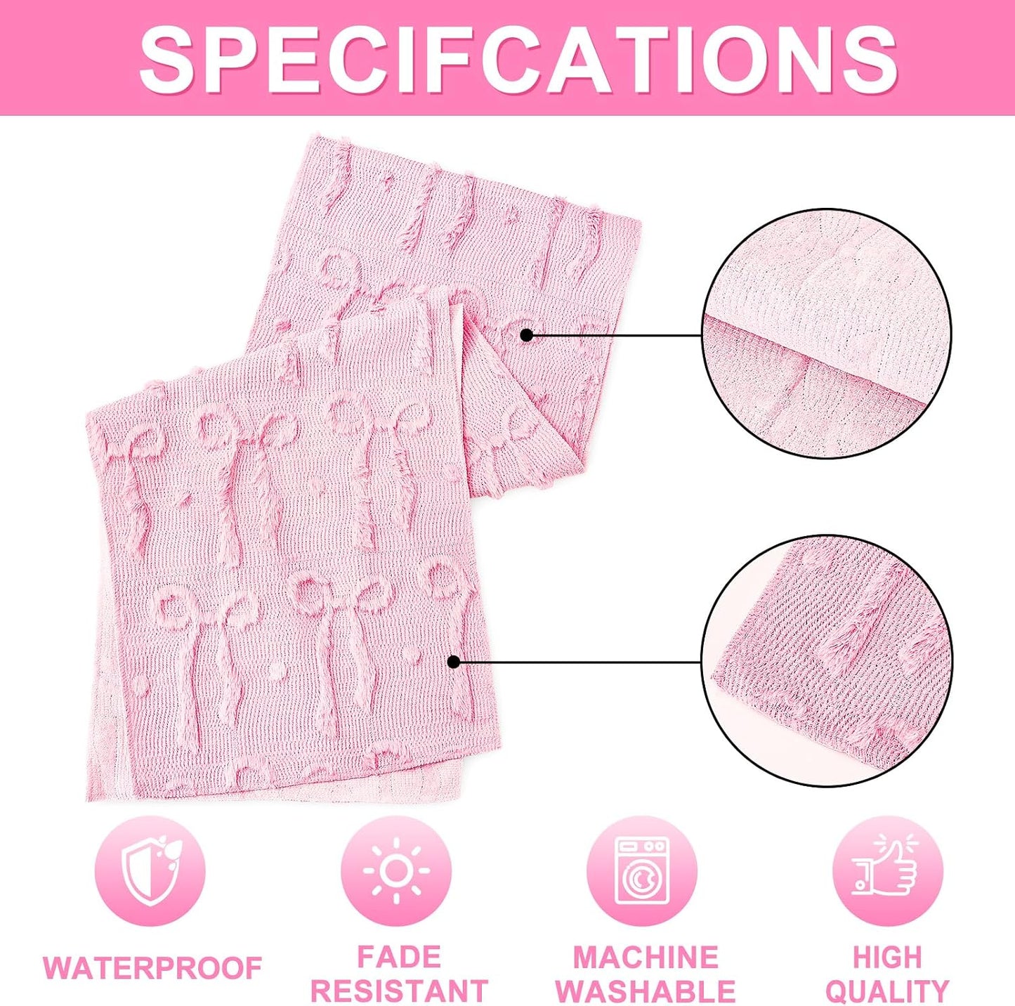 FYSUIMU Pink Bow Dot Table Runner 3D Bow Knot Plush Faux Fur Dining Table Cover for Coquette Party Home Kitchen Decoration, 13 x 72 Inch
