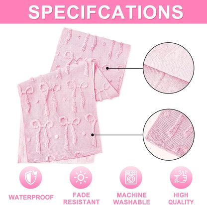 FYSUIMU Pink Bow Dot Table Runner 3D Bow Knot Plush Faux Fur Dining Table Cover for Coquette Party Home Kitchen Decoration, 13 x 72 Inch