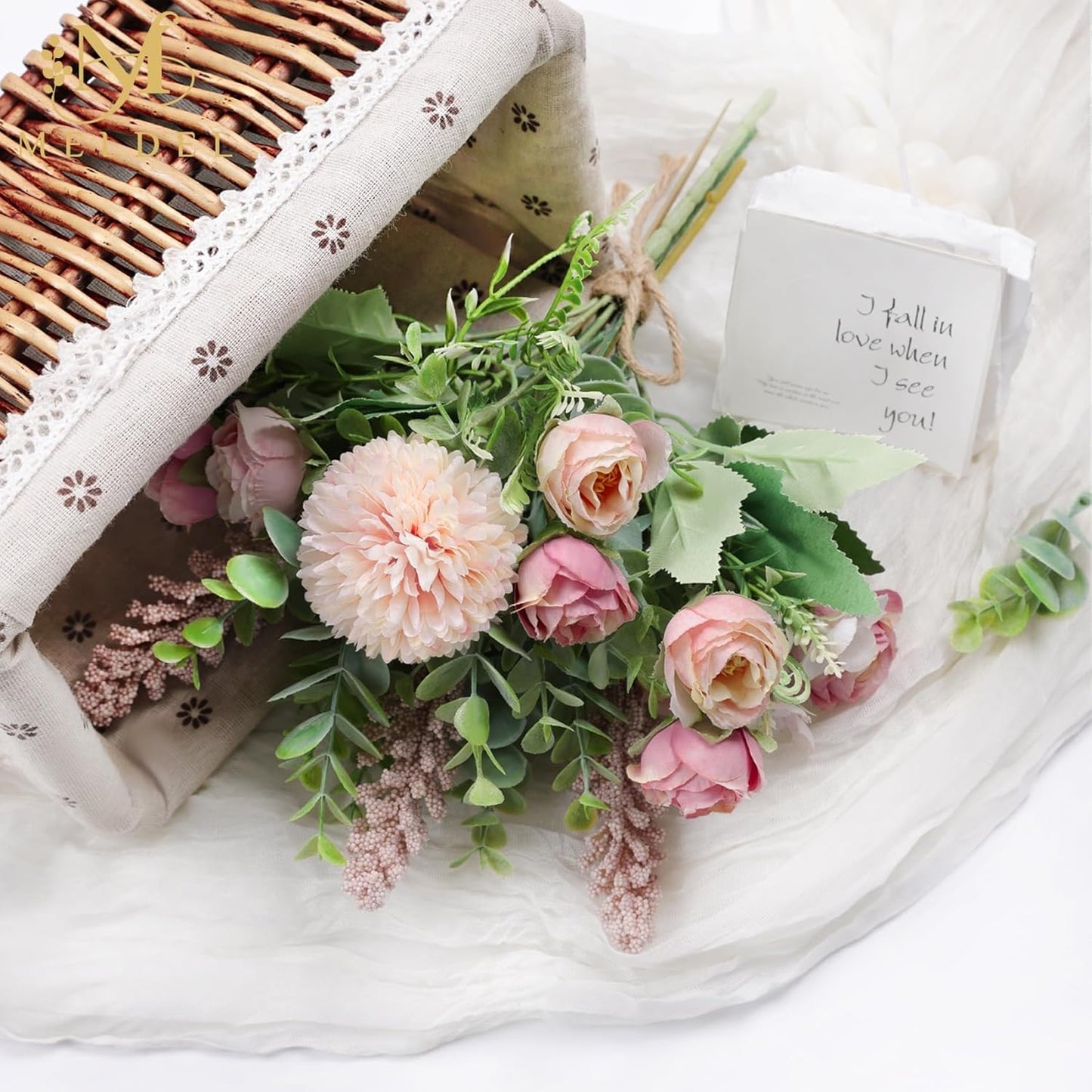 3Pcs Rose Bouquet Pink Artificial Flowers Eucalyptus Plants Fake Silk Flower Arrangements Wedding Bouquets Decorations Plastic Floral Table Centerpieces for Home Kitchen Garden Party Decor