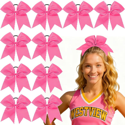 CN 10PCS 7.5" Pink Large Cheer Bows, Cheerleading Bows Ponytail Holder for Girls, Grosgrain Ribbon Cheer Hair Bows with Elastic Hair Tie for Cheerleader College Sports Softball Competition