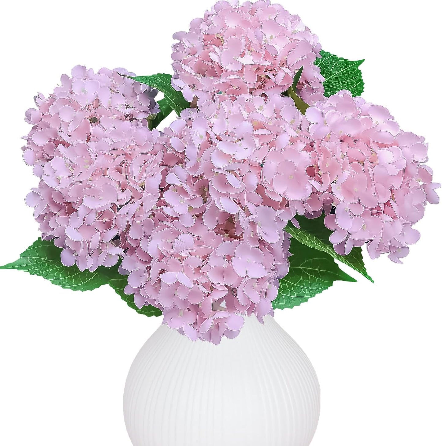6PCS Premium Pink Hydrangea Artificial Flowers Bouquets, Light Pink Silk Hydrangea Flowers Heads with Stems, Fake Hydrangeas Flowers Arrangement, Faux Hydrangea Decor for Home Wedding Party