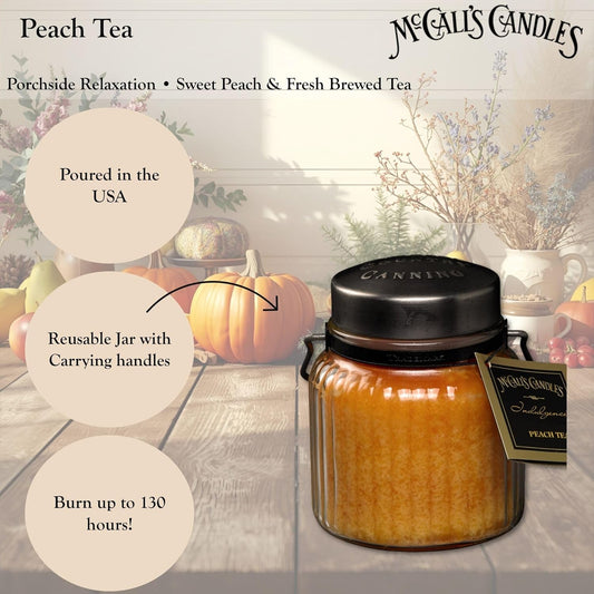 McCall’s Candles | Peach Tea | 18 oz Scented Candle | Indulgence Collection | USA-Poured | Double Wick | Grooved Jar with Carrying Handle | Porch-Side Citrus & Herbal Fragrance