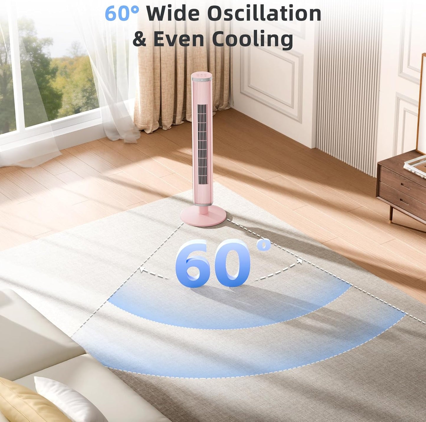 COWSAR Bladeless Tower Fan for Bedroom, Quiet Oscillating Floor Fan with Remote, 6 Speeds 4 Modes 24H Timer, 60° Oscillation Standing Fan for Home Office Indoor, 41-Inch Pink