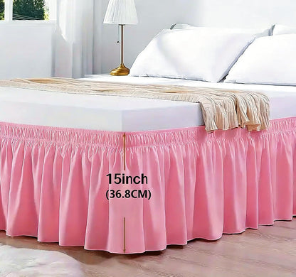 Bed Skirt, Elastic Wrap Around Dust Ruffle Bed Skirting Easy to Install, Adjustable Tailored Bedskirts Fade & Wrinkle Resistant (Pink, Queen-15 Drop)