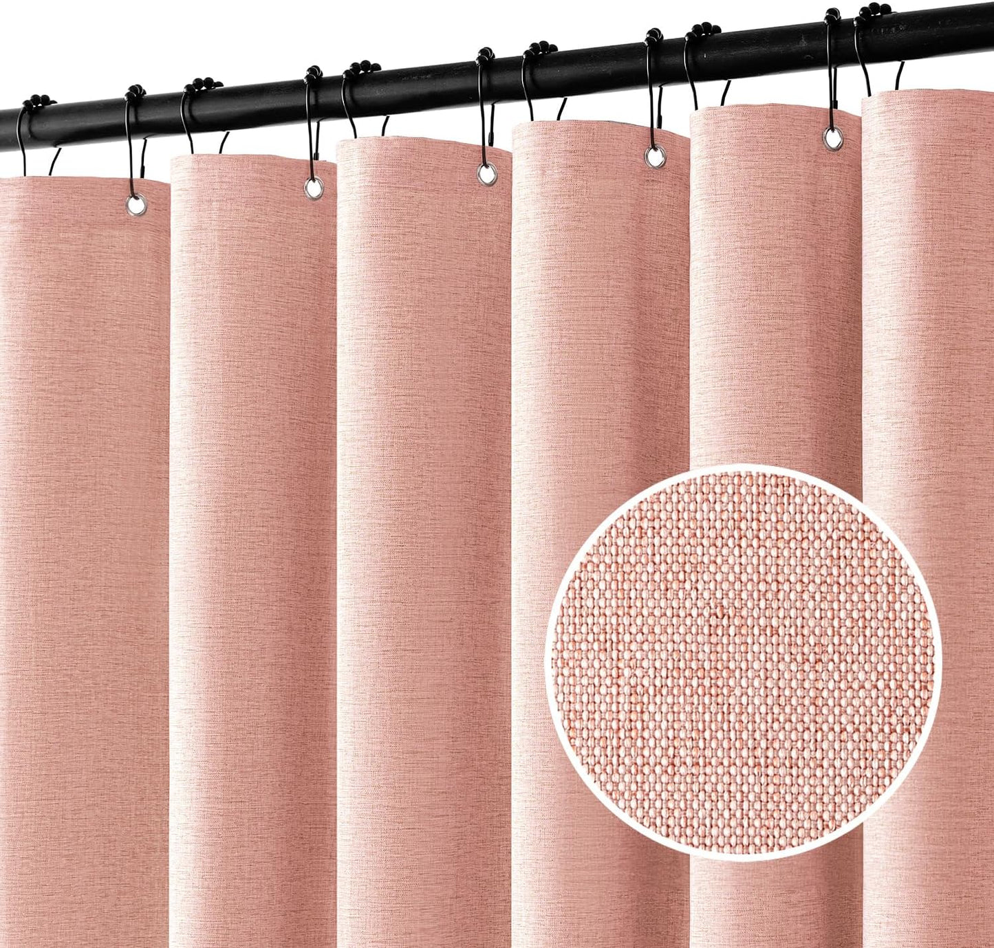 MIULEE Linen Shower Curtain with 12 Metal Hooks Modern Heavy Duty Washable Fabric Shower Curtain Set Waterproof Thick Cloth Shower Curtains for Bathroom Hotel Bathtub, W72*L72, Blush Pink