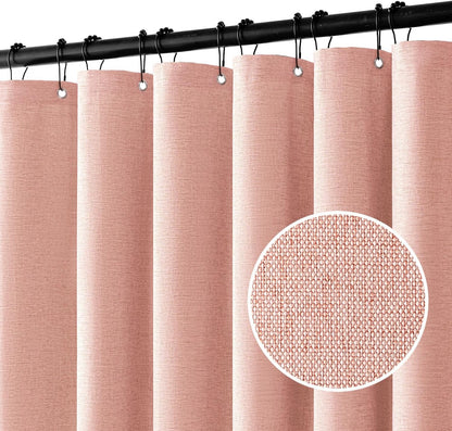 MIULEE Linen Shower Curtain with 12 Metal Hooks Modern Heavy Duty Washable Fabric Shower Curtain Set Waterproof Thick Cloth Shower Curtains for Bathroom Hotel Bathtub, W72*L72, Blush Pink