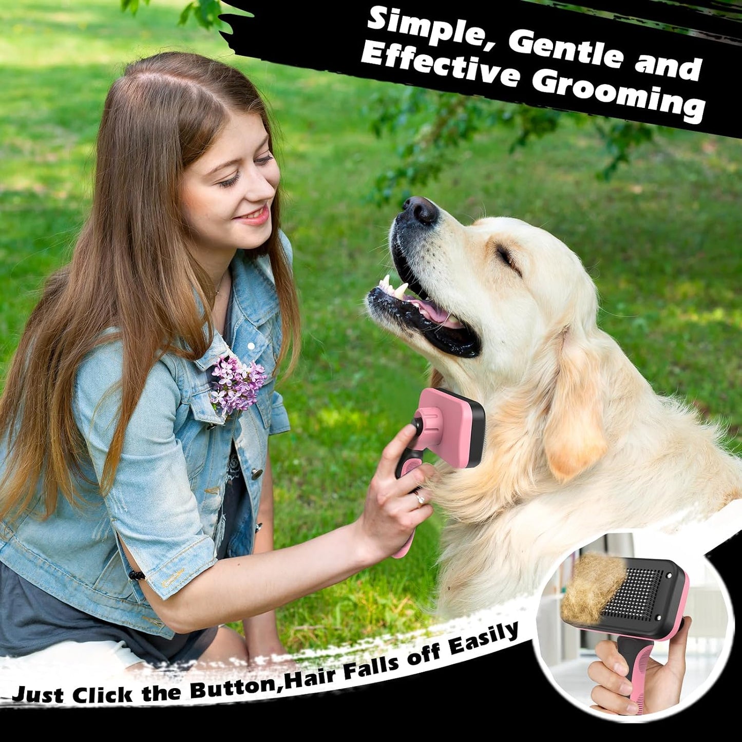 3PCS Self Cleaning Slicker Brush & Pet Grooming Rake & Flea Comb for Dogs,Cats and Horses | Double-Sided Dematting Comb & Skin Friendly Deshedding Grooming Tool | Pet Supplies (Light Pink)