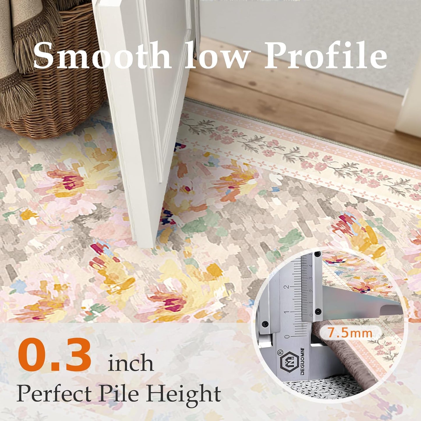2x6 Washable Runner Rug Beige Pink Floral Abstract Hallway Kitchen Throw Rug Modern Non Slip Soft Low Pile Carpet for Bathroom Laundry Bedroom Living Room