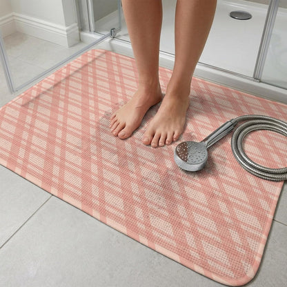 Bathroom Rugs 19.7x31.5 Inch, Pink Stripes Non Slip Rugs Washable Low Pile, Modern Minimalist Texture Front Door Mat Entryway Rug with Rubber Backing