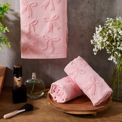Gilprop 3 Pcs Pink Hand Towels for Bathroom Coquette Bow Towels Pink Bath Decor Cotton Absorbent Decorative Jacquard Kitchen Towel Preppy Bathroom Decor Bridal Shower Wedding Gift