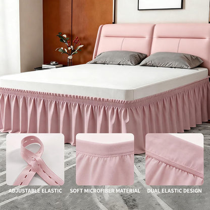 ANARACHON Full Bed Skirt, Elastic Wrap Around Bed Skirt Full Size, Bed Skirts for Adjustable Bed, Easy Fit with 14" Drop Length Tailored Drop Dust Ruffle (Pink)