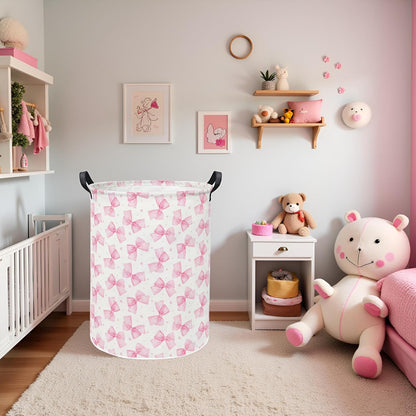 Baby Laundry Hamper kids laundry Basket Waterproof Storage Bin for Bedroom Toy Clothes Organizer Basket Woodland Animals Room Décor(Pink Bowknot)