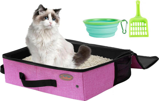 Deblue Portable Cat Travel Litter Box in Car, Collapsible Cat Litter Carrier with Lid, Waterproof Foldable Litter Box for Outdoor Fit for Large Cats, Leak-Proof, Sturdy, Lightweight-Pink