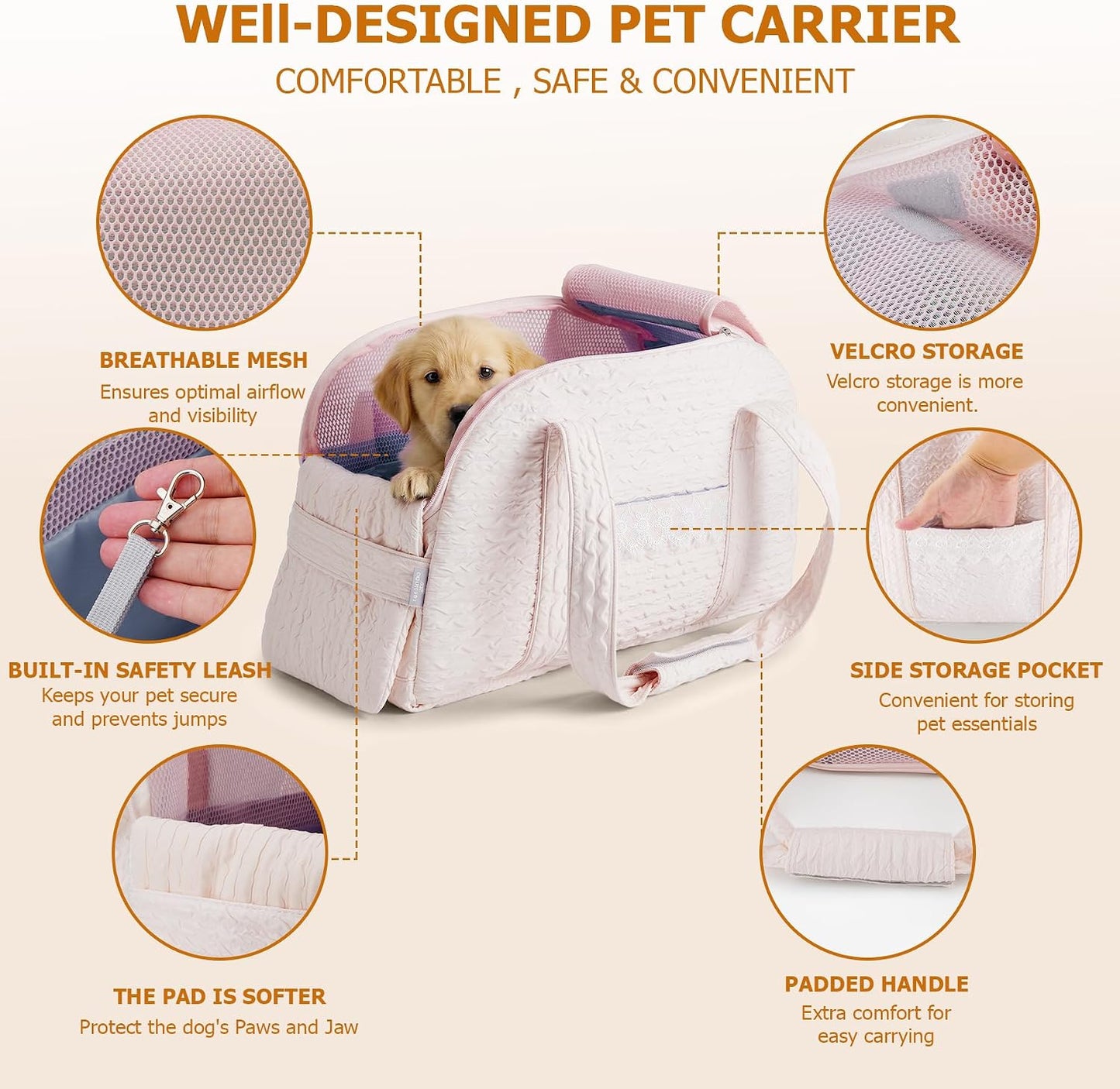 Dog Carrier Tote Bag for Small Cats Dogs, Foldable Soft-Sided Lightweight Pet Travel Carrier, Fits Pets up to 15 lbs (Pink)