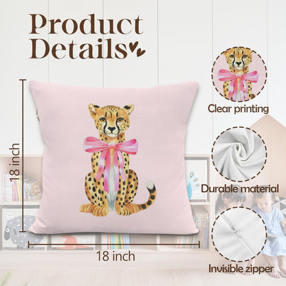 Pink Cheetah Throw Pillow Covers 18x18inches, Coquette Bow Leopard Decorative Pillowcase Cases, Preppy Trendy Cheetah Throw Pillow Covers for Couch Sofa Home Girly Room Bedroom Dorm Decor