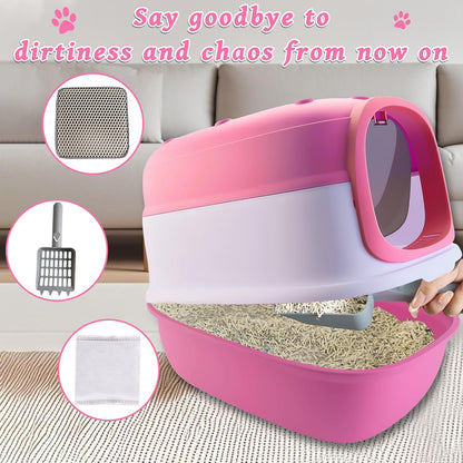 Cat Litter Box with Litter Mat, 20"x15"x15" Large Litter Box for Big Cats, Enclosed Removable Litter Boxs, Flip-Top Design, Odor Control, Easy to Clean (Pink)