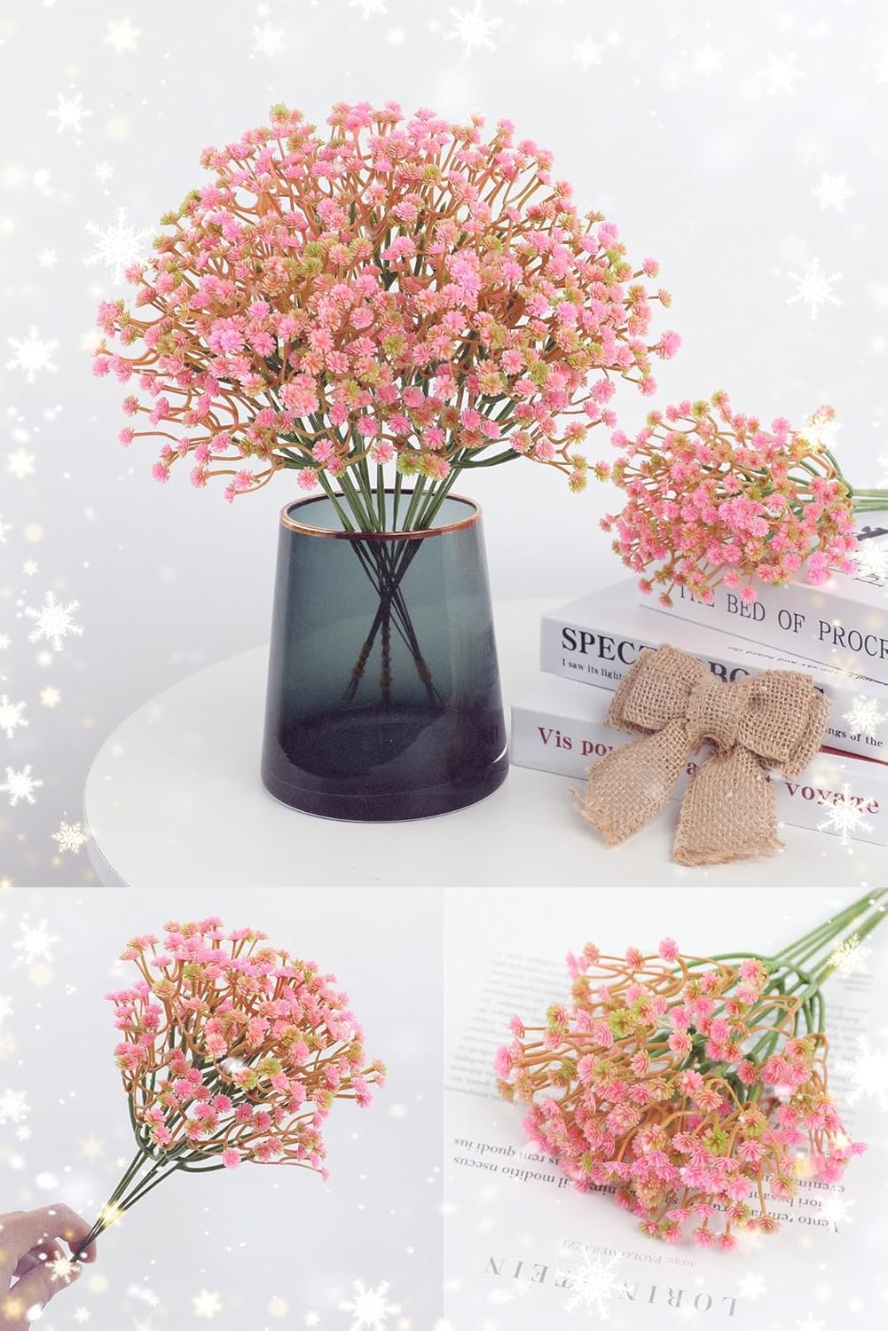 Pink Babys Breath Artificial Flowers 12Pcs Real Touch Faux Gypsophila Wedding Party Home Decor